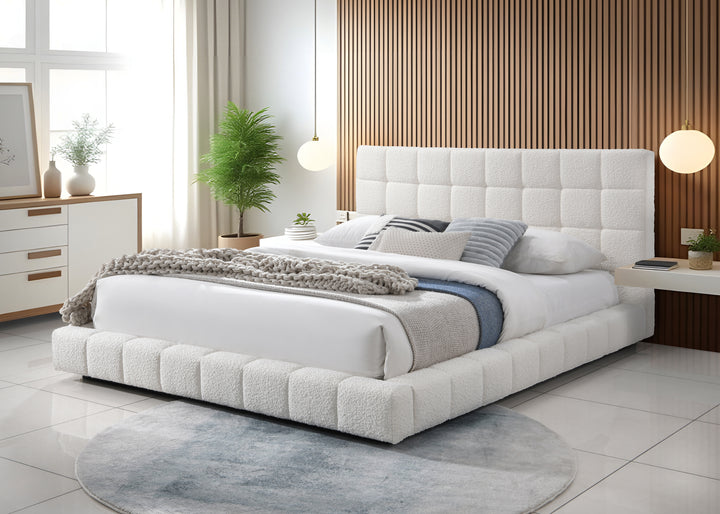 Highlands King Bed White Boucle